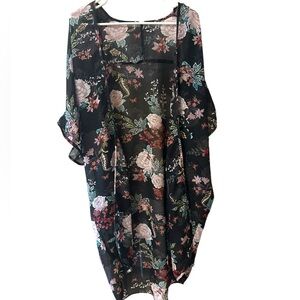 Live 4 Truth Boho Long Sheer Floral Black Kimono Or Cover Up Size XL